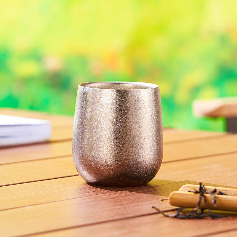 友来福茶杯纯钛双层防烫主人杯户外便携家用品茗杯冰花120ml钛银