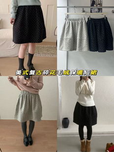 韩系复古小碎花裙子高腰黑色半身裙女设计感小众A字裙短裙