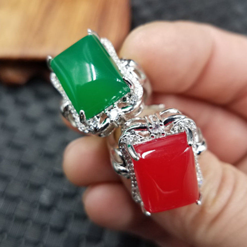 结缘珠宝天然玉石冰种绿玉髓方形戒指红玛瑙活口戒指玉石指环,珠宝/钻石/翡翠,手饰,淘宝优惠券,粉丝福利购,淘宝优惠卷