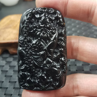 结缘珠宝天然玉石新疆墨玉钟馗挂件墨绿蛇纹石玉钟馗吊坠玉牌