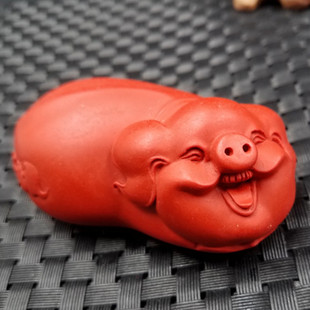 结缘珠宝 新款精美朱砂生肖猪手把件 鸡血红朱砂珠手玩件