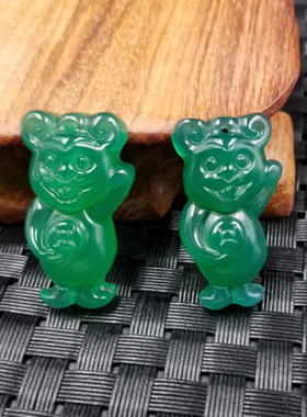 结缘珠宝 天然玉石a货冰种绿玉髓米老鼠挂件碧绿色玉髓卡通吊坠