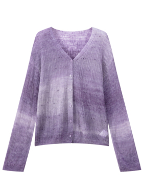 2026春季拼色开衫女高级感气质V领宽松慵懒风镂空针织衫33羊毛