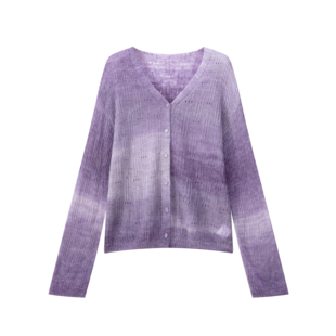 2026春季拼色开衫女高级感气质V领宽松慵懒风镂空针织衫33羊毛