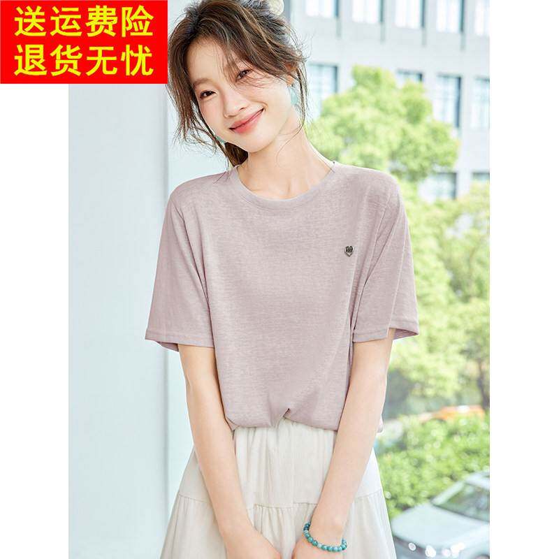 今年流行的爆款圆领短袖T恤女2025新款超火减龄夏日正肩短款上衣