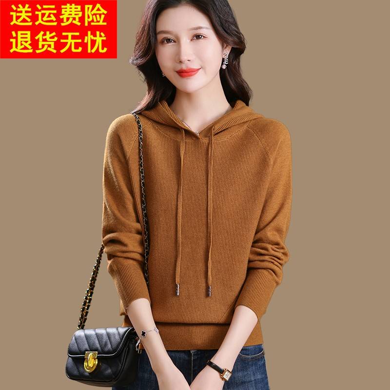 今年流行短款女士卫衣毛衣春秋2025年新款外穿羊毛衫连帽针织上衣