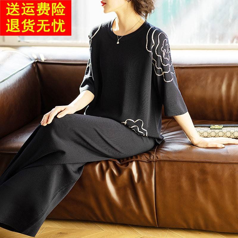 妈妈春装2026新款套装休闲洋派中老年人女春秋冰丝运动服大尺码40