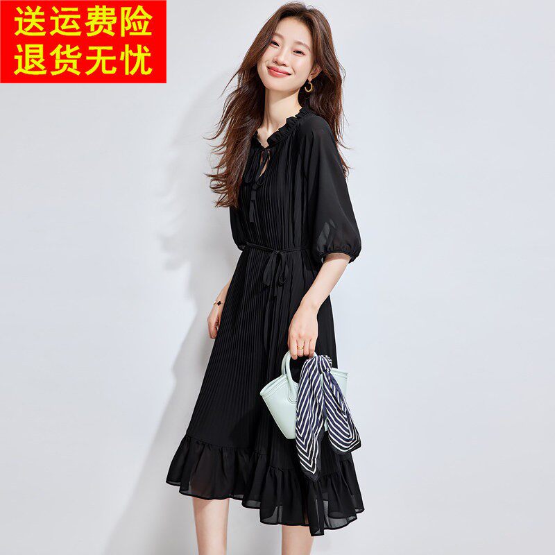 小个子雪纺洋装女夏季2026新款高级感修身气质宽松显瘦中长裙子