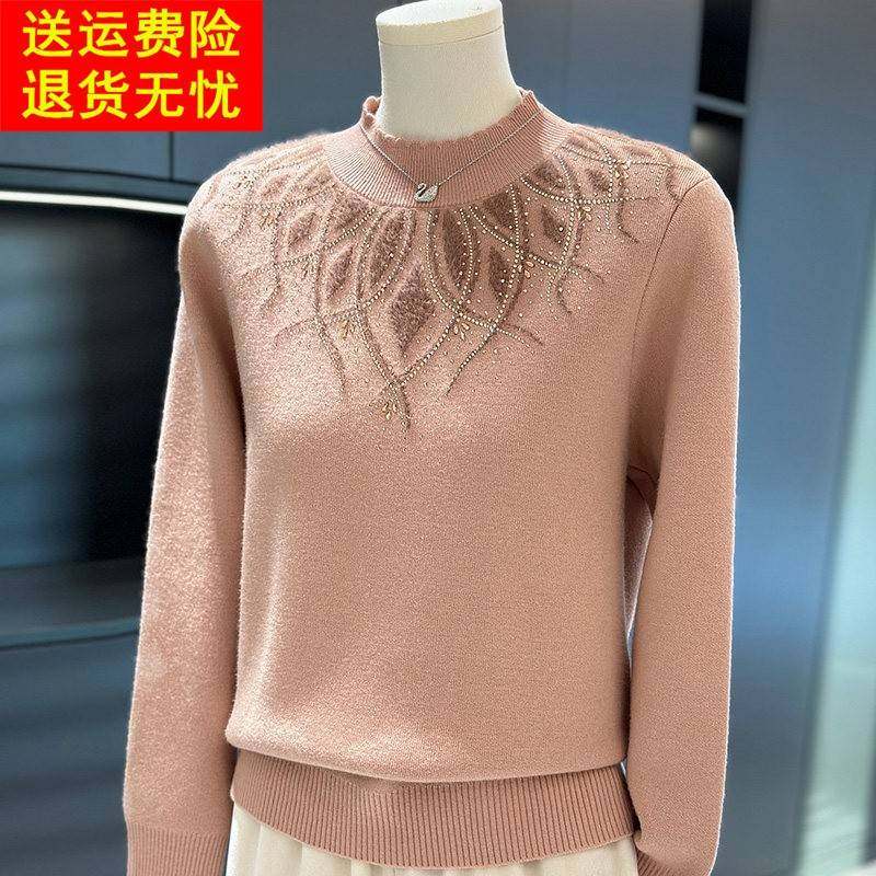 时尚针织衫女妈妈装内搭冬装新款上衣气质中老年毛衣一体绒打底衫