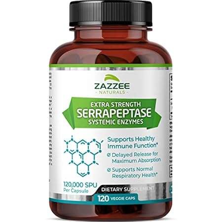 Zazzee Delayed Release Serrapeptase， 120，000 SPU per Caps