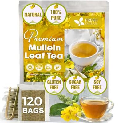 FreshDrinkUS， Premium 120 Mullein Leaf Tea Bags For Lung，