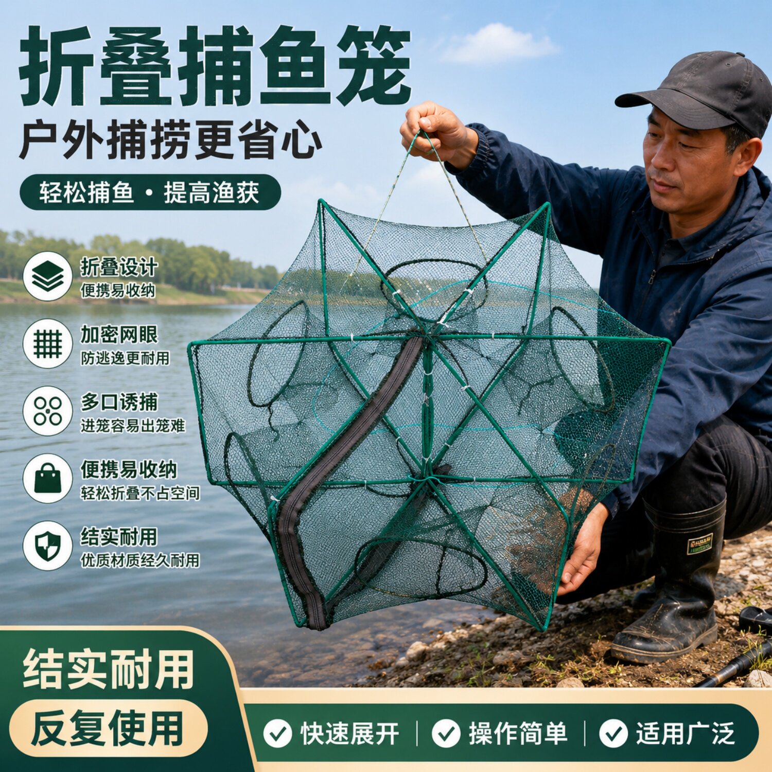 新型捕捉鱼笼多边形只渔网捞鱼捉鱼神器网兜进不出黄鳝鱼虾折叠