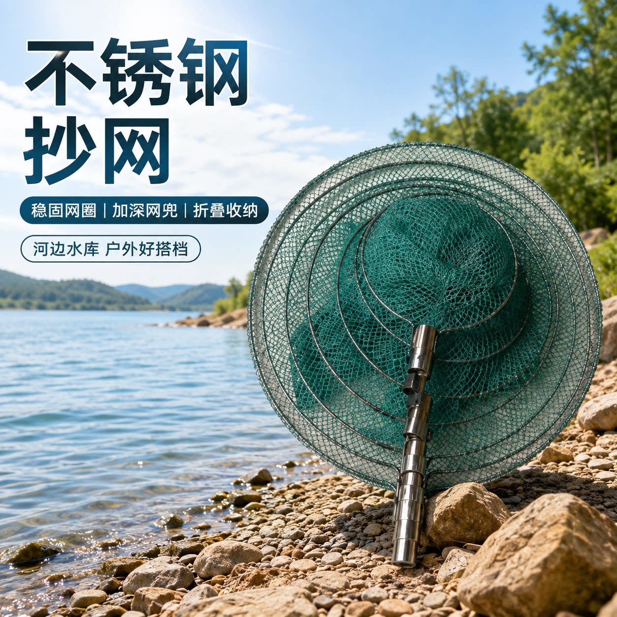 捞网不锈钢实心圈抄网头大物鱼手工渔网粗线捞大鱼捞鱼虾白条龙虾