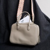 远家大象灰简约立体手提轻便小方包可拆卸格纹背带斜挎包D 015限