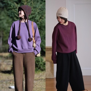 冬新W 套头加厚休闲百搭纯色保暖上衣 986限 圆领加绒卫衣 远家