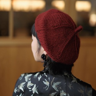 冬F 保暖百搭复古毛线画家帽子 066限 纯羊毛手工编织贝雷帽 远家