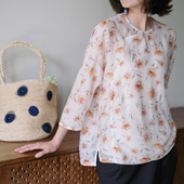 远家亚麻天丝印花新中式 石头扣斜襟上衣轻薄透气需要内搭HL3769限