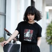 百搭上衣WL 远家经典 662 画印花T恤 宽松休闲复古短袖 款 版