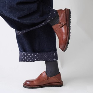 复古圆头一脚蹬扣袢带W 远家经典 皮鞋 重工水洗头层牛皮四季 930 款