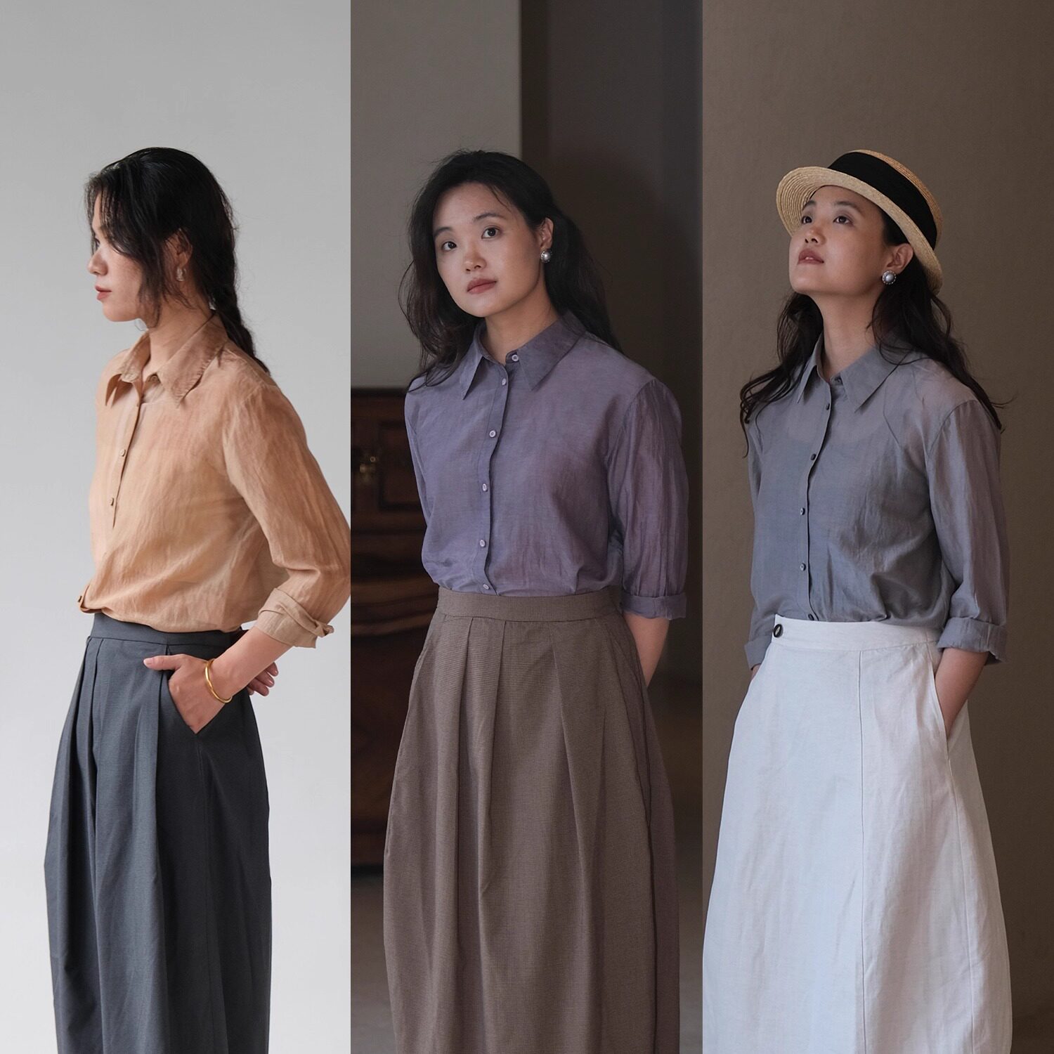 远家草木植物染长袖衬衫