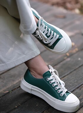 远家 牛皮厚底板鞋 百搭复古休闲 简约系带增高鞋子 夏新W-849限