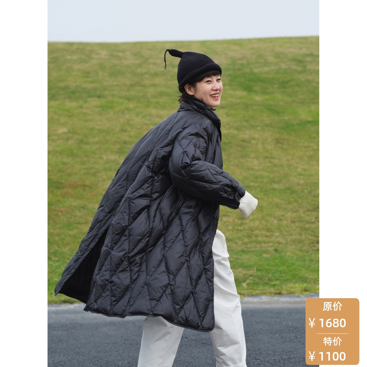 远家90白鸭绒中长款翻领羽绒服