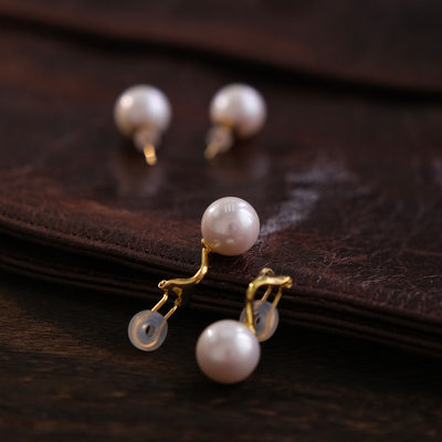 远家蜜白淡水珍珠耳钉无痛耳夹
