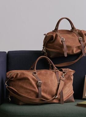 远家 头层疯马牛皮拼接麂皮绒 可拎可挎行李包 W-795