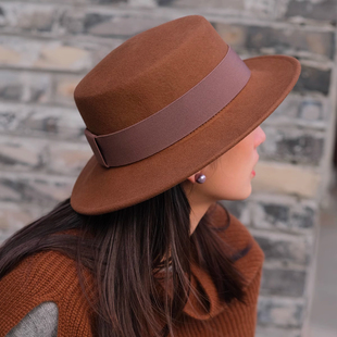 远家羊毛呢平顶礼帽英伦百搭复古宽檐毡帽保暖法式 259限 帽子冬Y