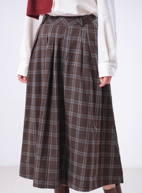远家圣诞色 苏格兰格子 后松紧半身裙HL3972限量