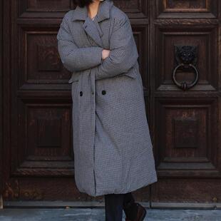 格纹羽绒服 长款 加厚 670限量 翻领直筒 远家新国标85绒子含量