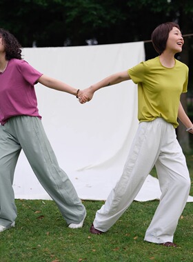 远家 简约纯色防晒裤 香蕉裤休闲卫裤 全松紧腰裤子 夏新LF5001限