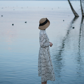 远家原创女装 飞鸟印花连衣裙松紧腰精梳长绒棉宽松长裙LL1255限量