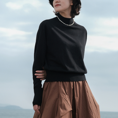 远家羊毛混纺复古半高领毛衣