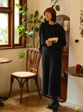 远家重磅纯棉套装卫衣+半身裙百搭圆领松紧腰休闲直筒裙子W-527限