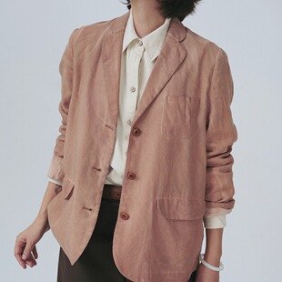 远家柿子染植物染亚麻混纺西服西装 短外套无内衬后开衩秋LL3997限
