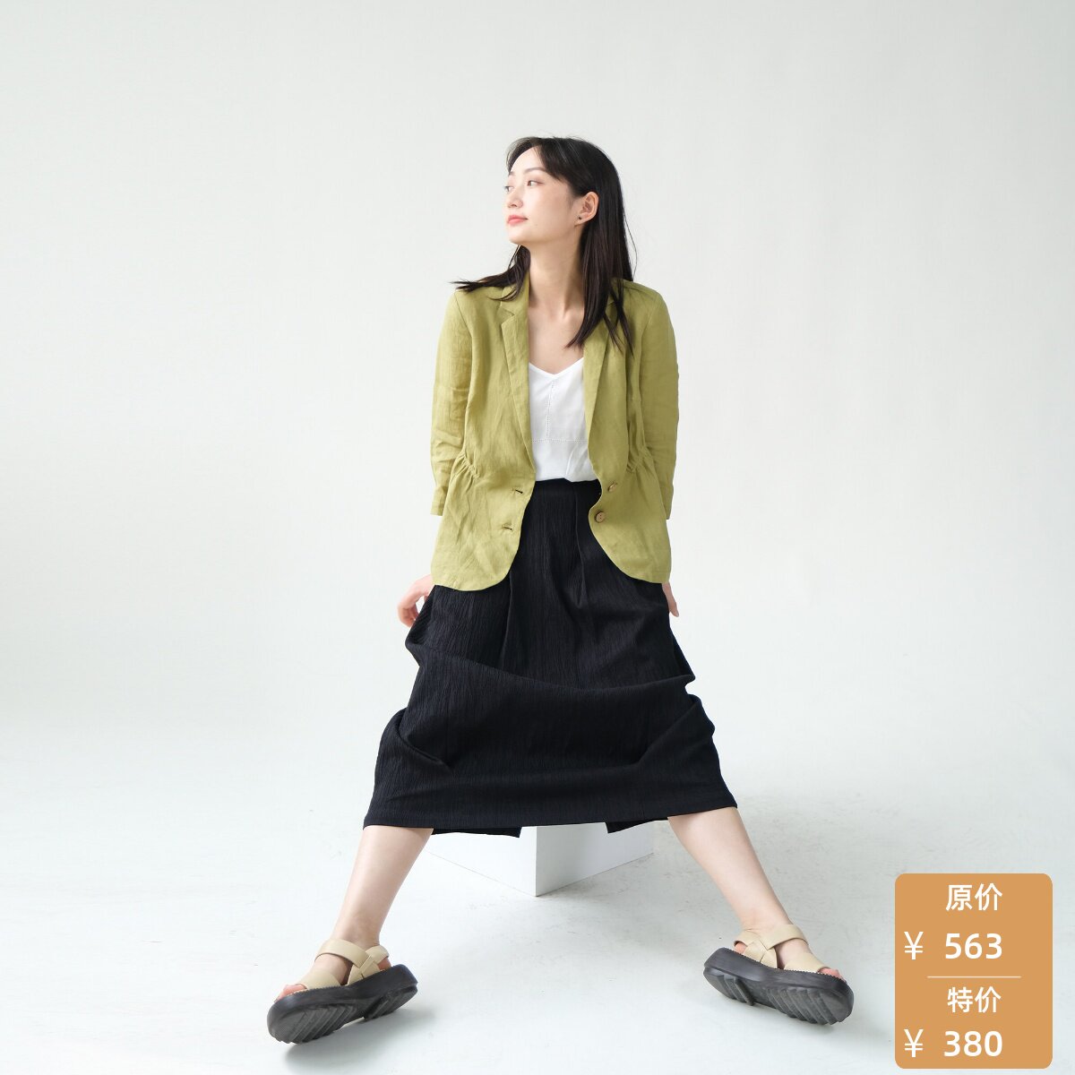 【特价】远家纯亚麻西服空调衫外套轻薄凉爽百搭上衣HF2025限