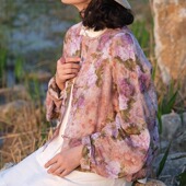 廓形上衣HL5231 远家纯苎麻印花新中式 圆领弯刀袖 外套 限 盘扣开衫