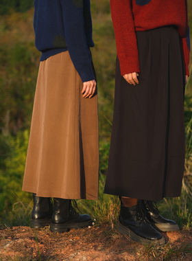 远家 日本技术面料半身裙简约百搭收褶A摆复古垂坠伞裙冬HL2183限