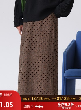 远家毛呢撞色波点半身裙平腰包裙右侧拉链通勤休闲保暖冬LF5882限