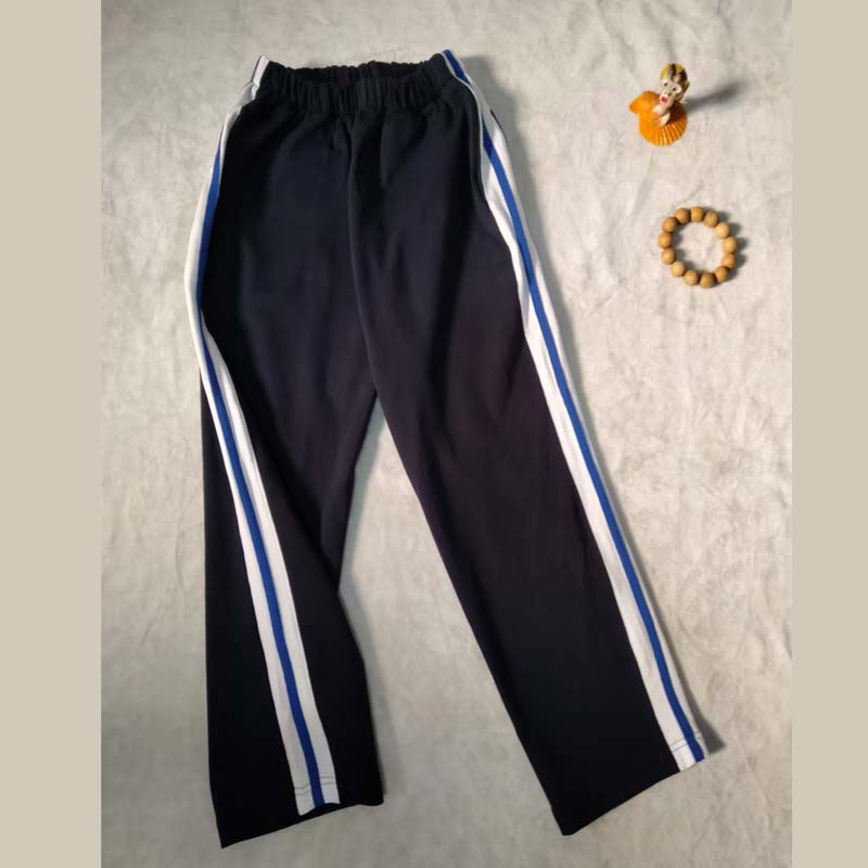 藏蓝色校服裤子宽白杠中间一条宝蓝色杠杠直筒运动裤校裤春秋冬款
