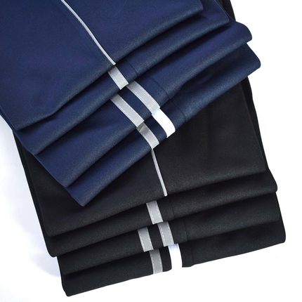 深蓝色藏蓝加绒冬款校服裤子双反光条灰白杠两道杠一条边校裤定制