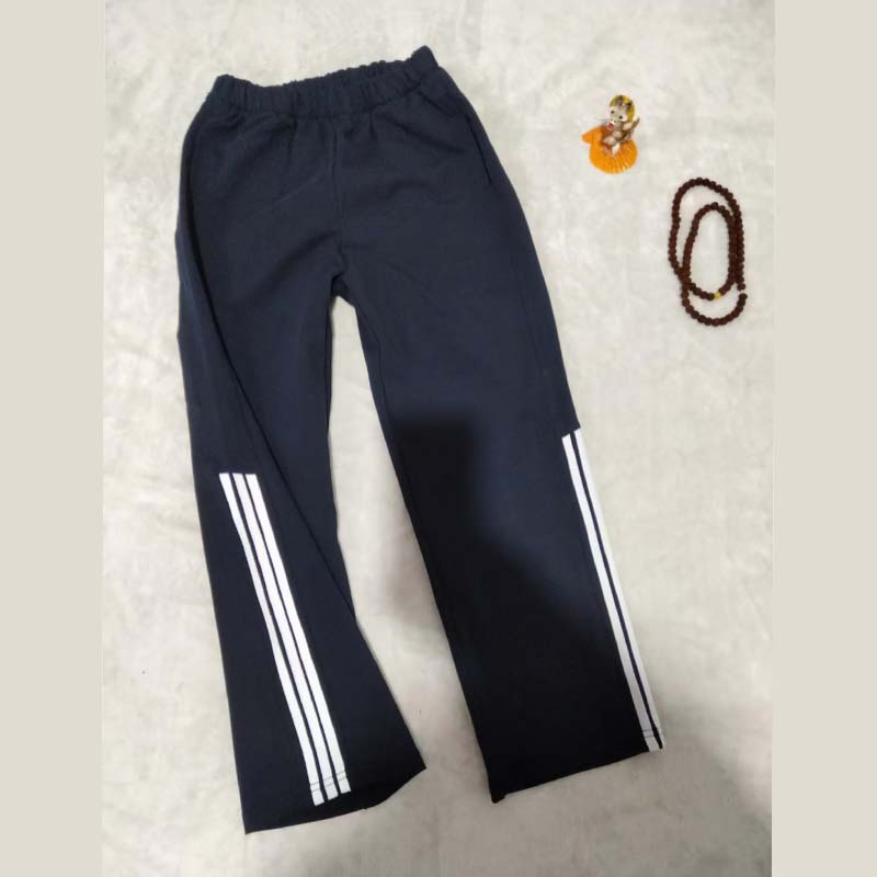 中小学生春秋冬藏蓝色校服裤子深蓝校裤下面半截三道白杠3短白条
