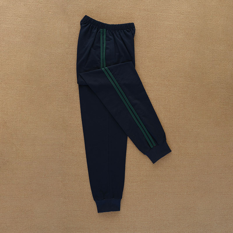 春季束脚校服裤子两道墨绿杠深绿条中小学生宽松藏蓝色校裤定制做