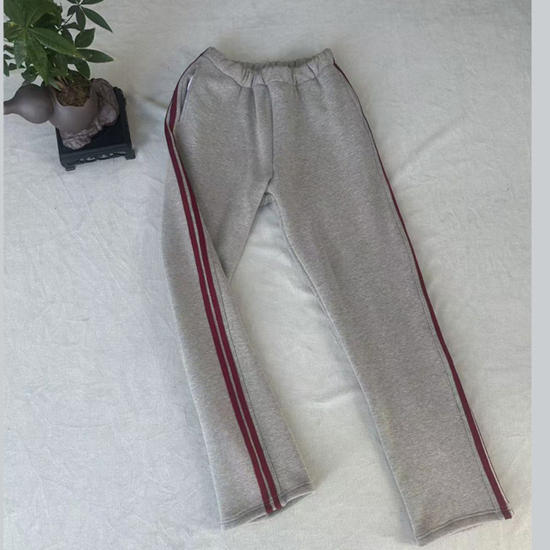 春款中小学生浅灰色校服裤子单裤双酒红杠2深红边直筒运动裤春装图片