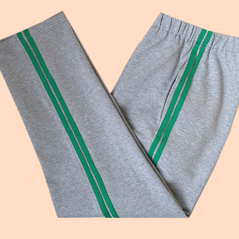 定制秋季校服裤子两道草绿杠初高中小学生浅灰色休闲运动校裤春装