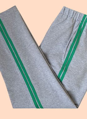 定制秋季校服裤子两道草绿杠初高中小学生浅灰色休闲运动校裤春装