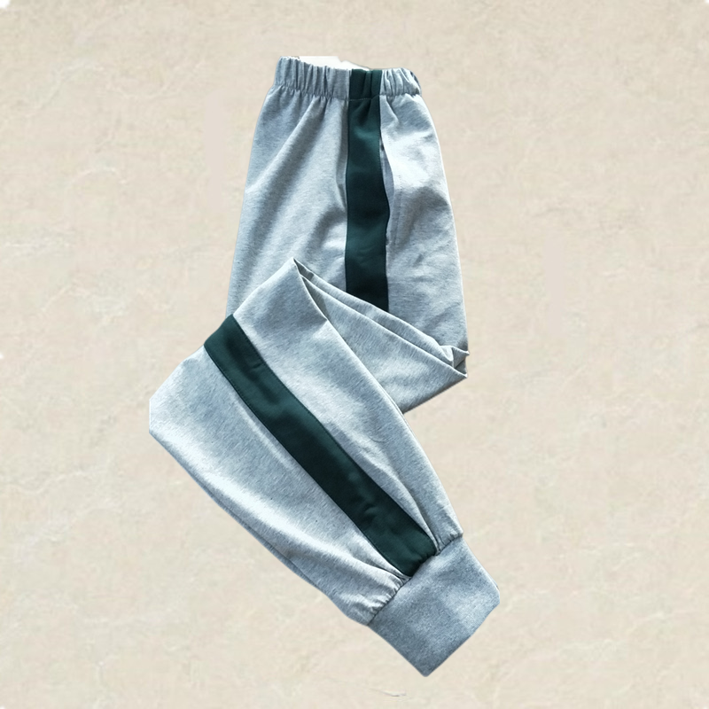 学生校服裤子加绒冬款中小学浅灰色加墨绿宽条一道杠束腿收口校裤