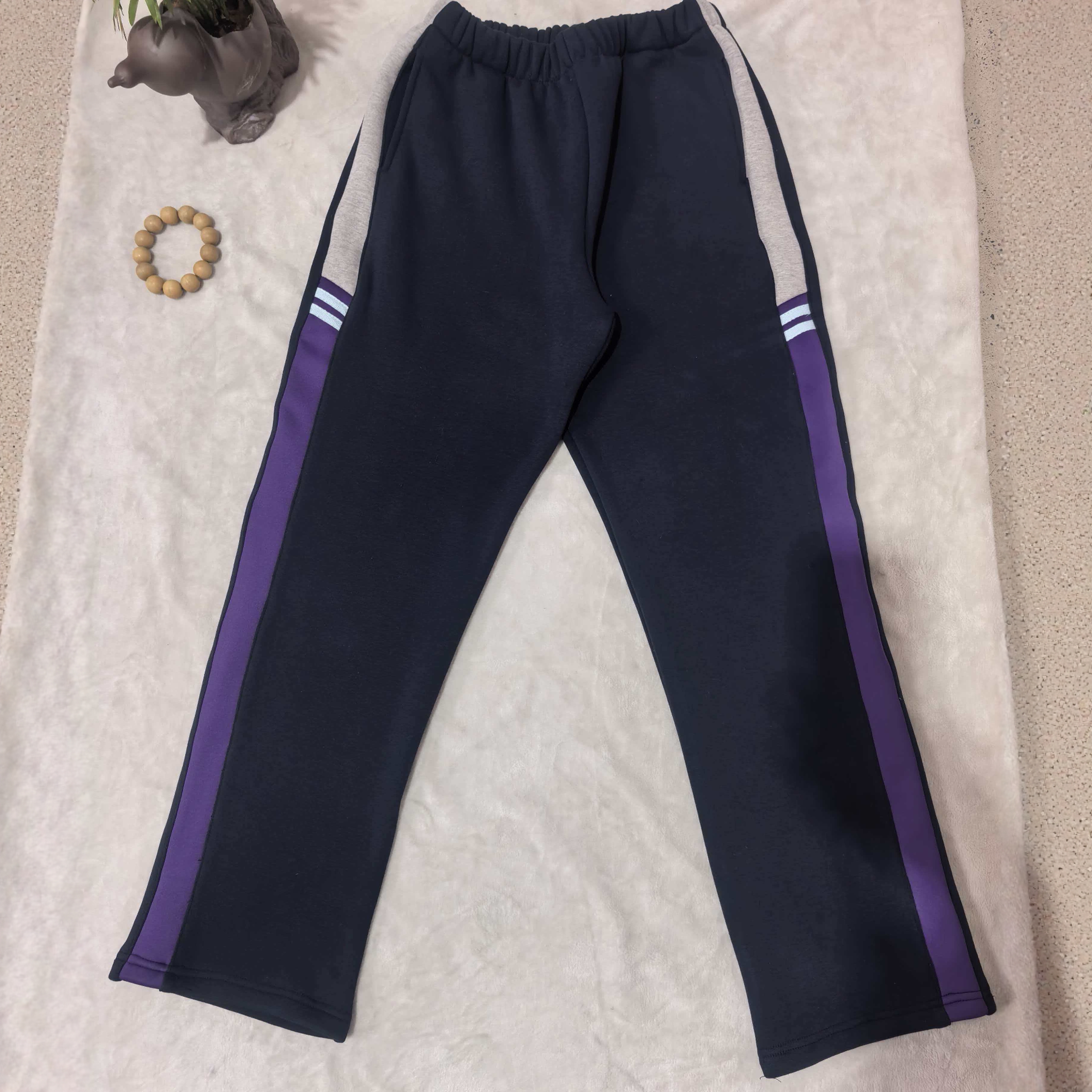 咸阳彩虹小学加绒校裤上宽灰下宽紫杠压二短白浅蓝杠直筒校服裤子