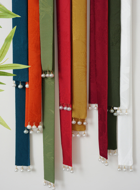 明序集宋制汉服发带古风飘带珍珠围鬓吊坠发绳红色束发绳古装头饰